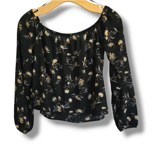 Forever 21 women's black floral long sleeves off the shoulder Blouse - small